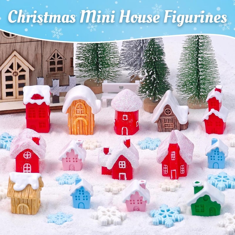 Feivando 30 Pcs Christmas Mini Village House Figurines with Snowflakes Tiny Little Winter House Miniature Figures for Holiday Crafts Garden Micro Landscape Home Table Decor - Image 3